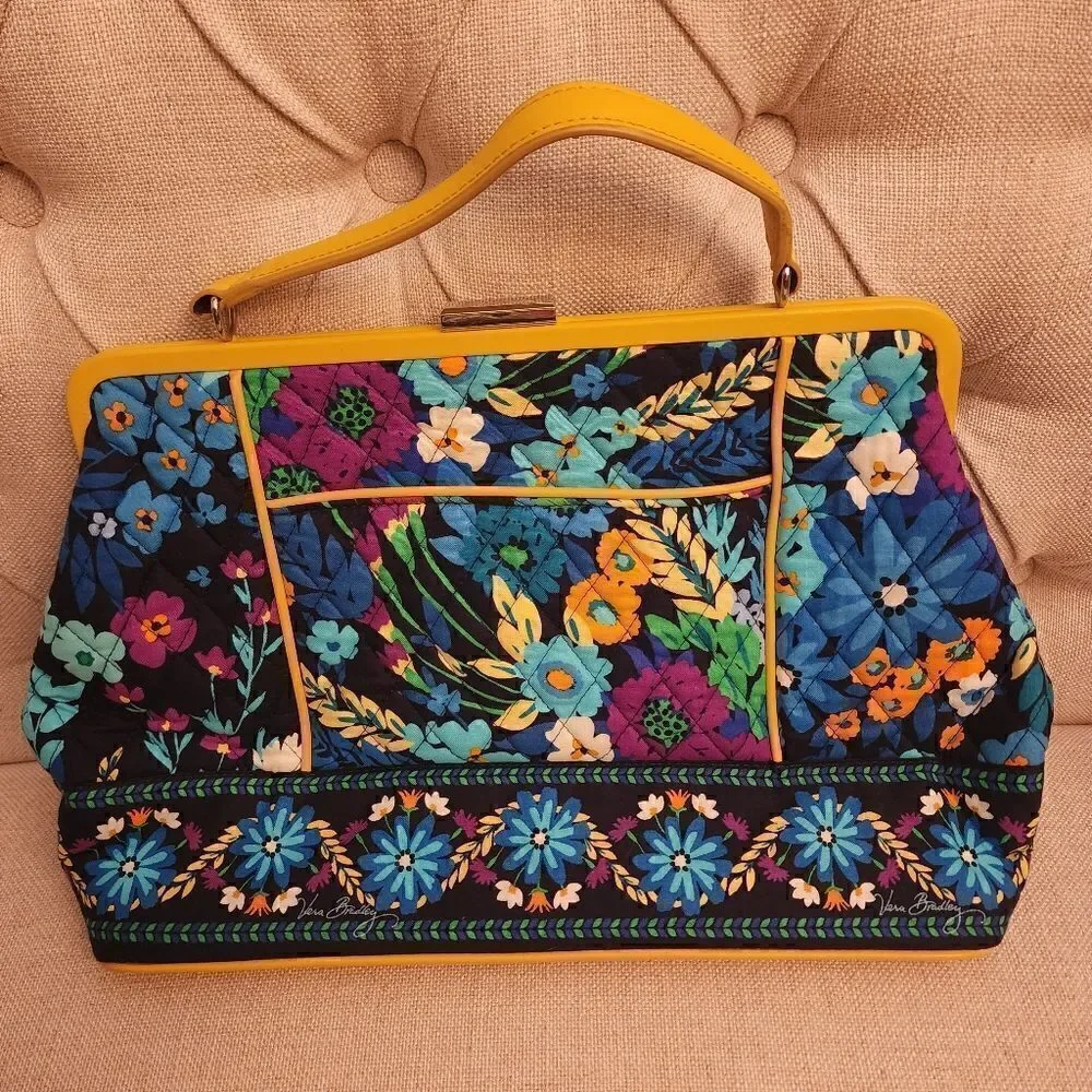 Vera Bradley Yellow Blue Floral Barbara Frame Handbag Purse